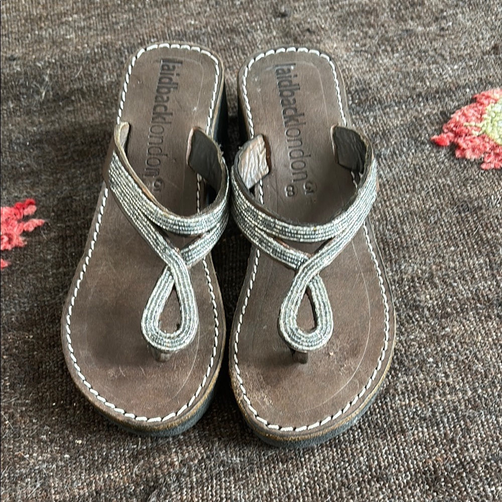 Laidback London Beaded Leather Women's Sandals-Size 38